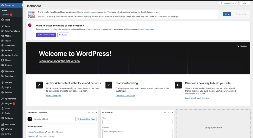 WordPress Dashboard 